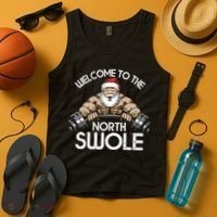 Funny Christmas North Swole Santa Claus Exercise Gym Tank Top thumb 4