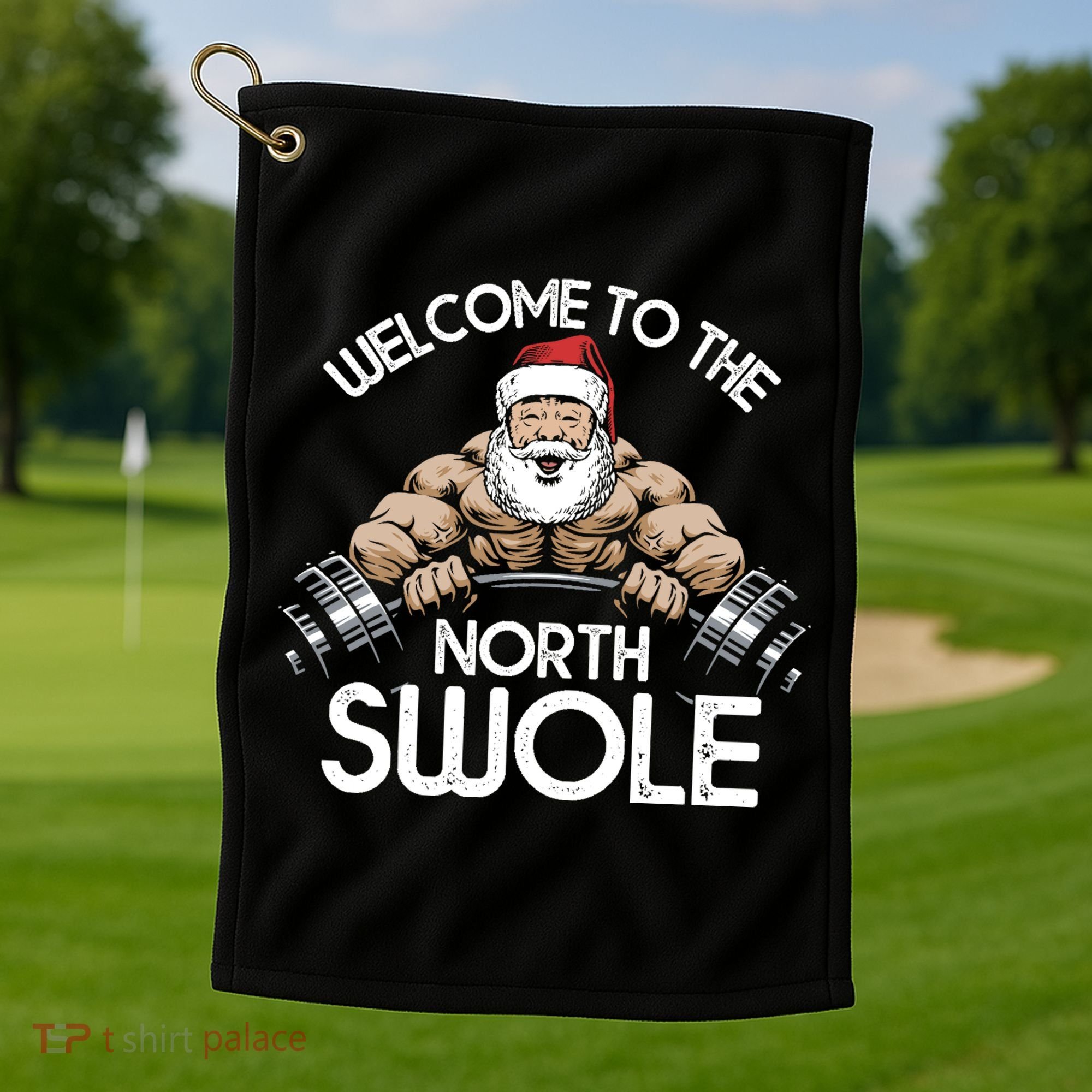 Funny Christmas North Swole Santa Claus Exercise Gym Golf Towel
