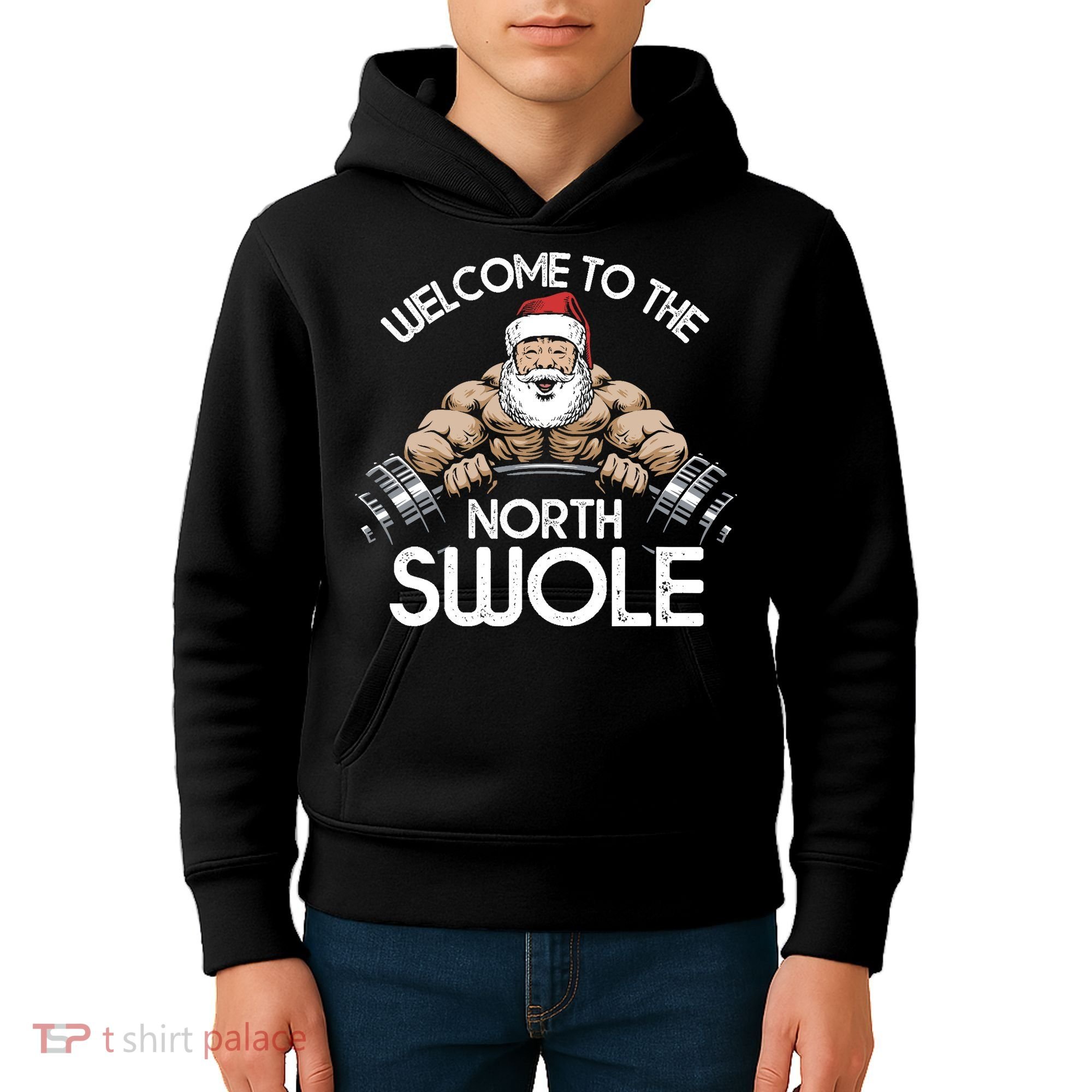 Funny Christmas North Swole Santa Claus Exercise Gym Kids Hoodie