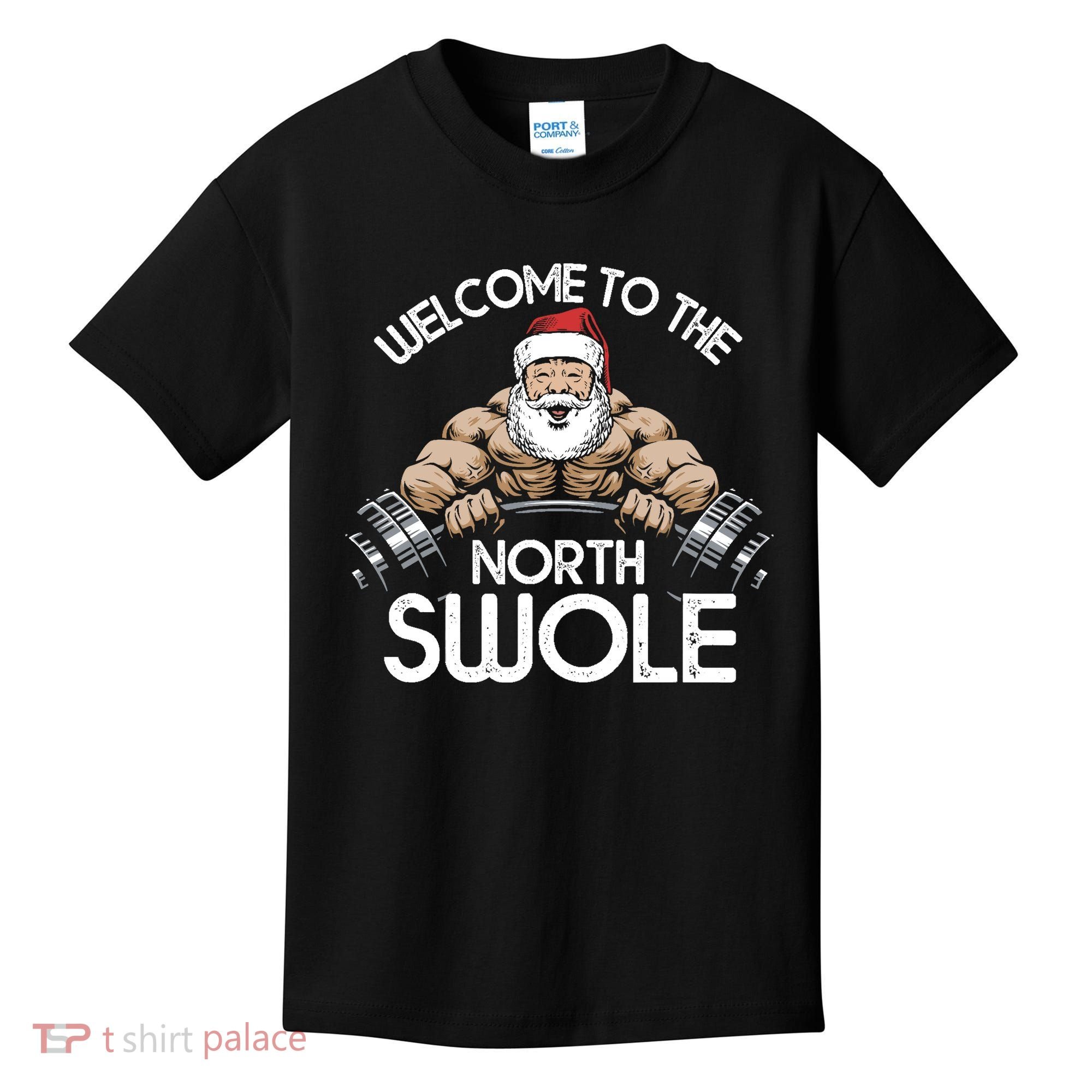 Funny Christmas North Swole Santa Claus Exercise Gym Kids T-Shirt