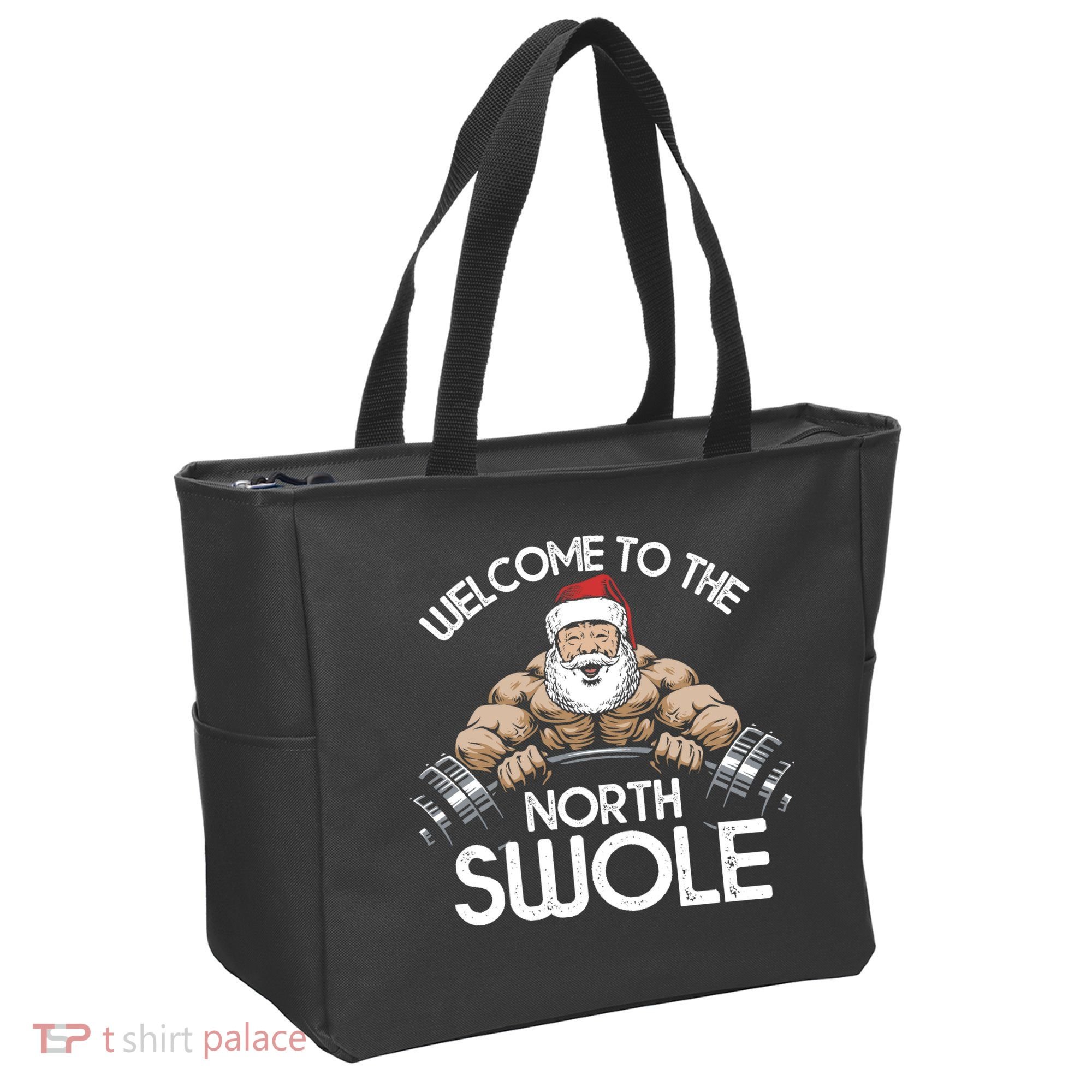 Funny Christmas North Swole Santa Claus Exercise Gym Tote Bag