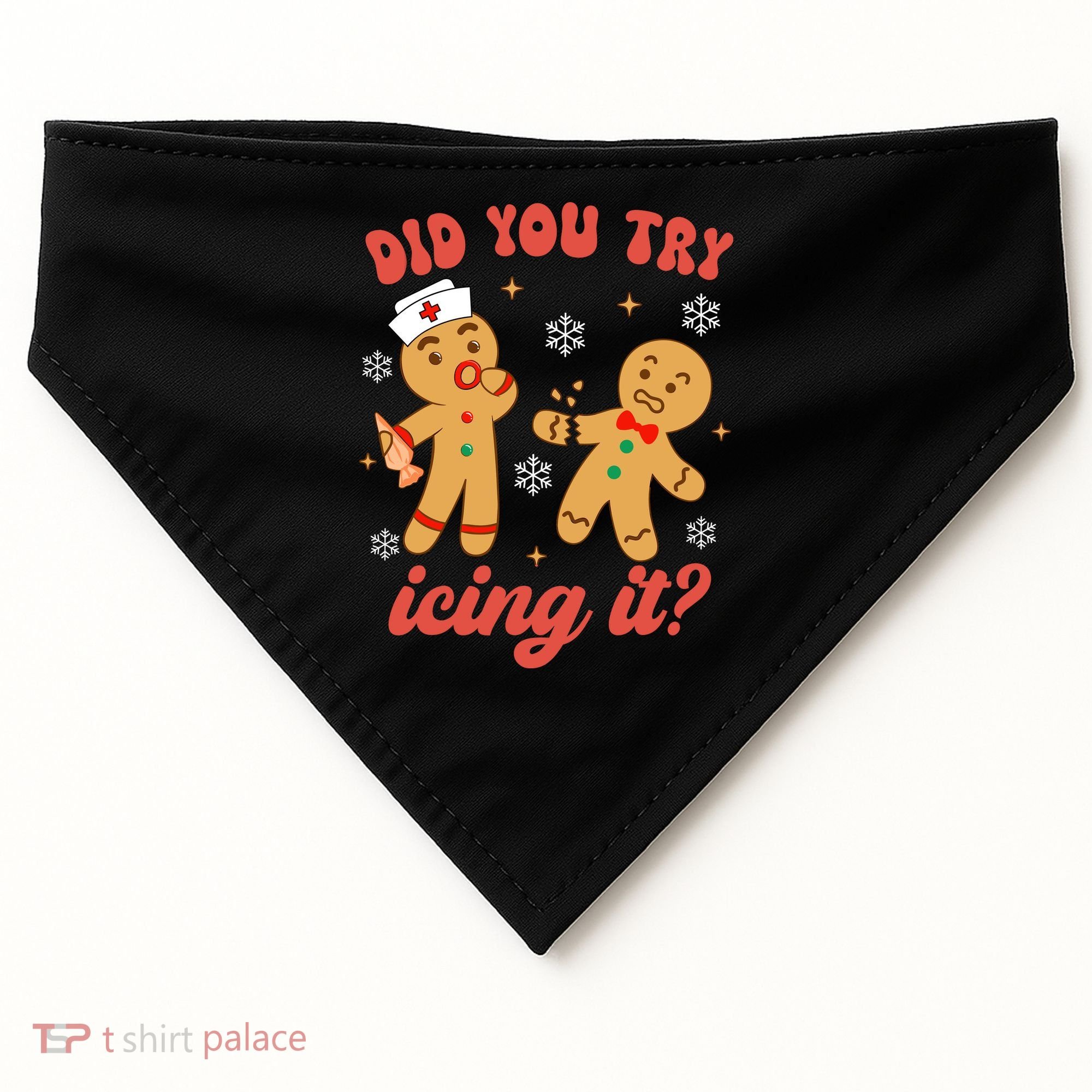 Funny Christmas Nurse Gingerbread Man Did You Try Icing It USA-Made Doggie Bandana