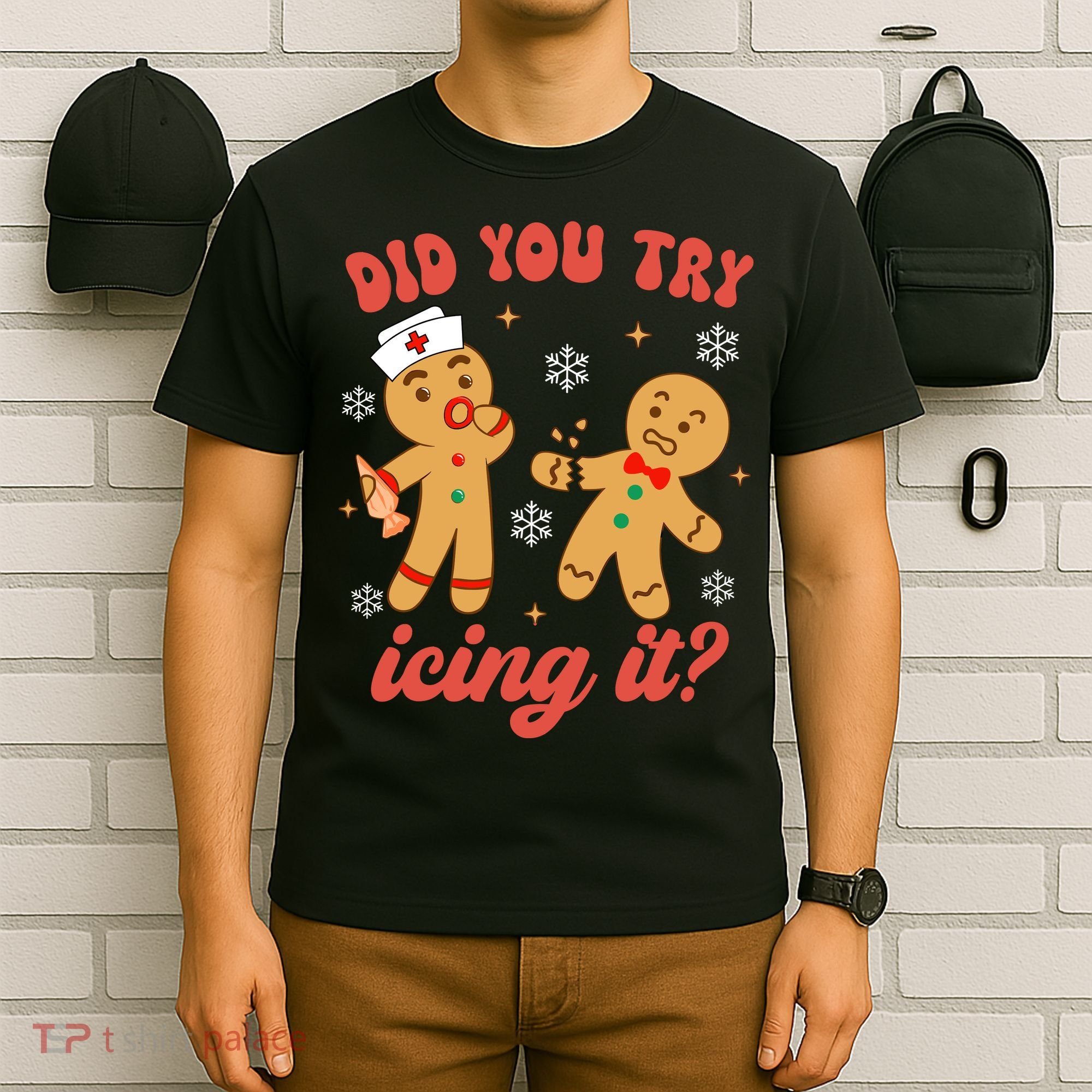 Funny Christmas Nurse Gingerbread Man Did You Try Icing It T-Shirt