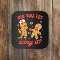 Funny Christmas Nurse Gingerbread Man Did You Try Icing It Coaster thumb 0
