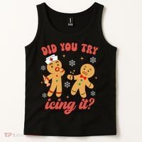 Funny Christmas Nurse Gingerbread Man Did You Try Icing It Tank Top thumb 2