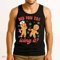 Funny Christmas Nurse Gingerbread Man Did You Try Icing It Tank Top thumb 3