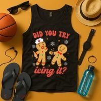 Funny Christmas Nurse Gingerbread Man Did You Try Icing It Tank Top thumb 4