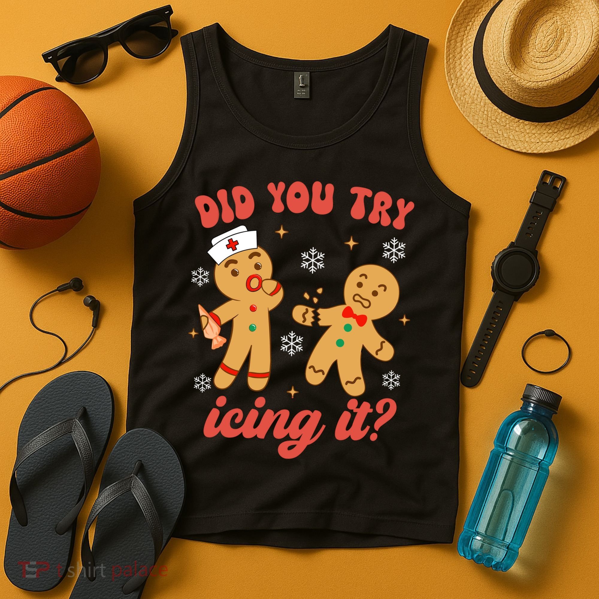 Funny Christmas Nurse Gingerbread Man Did You Try Icing It Tank Top
