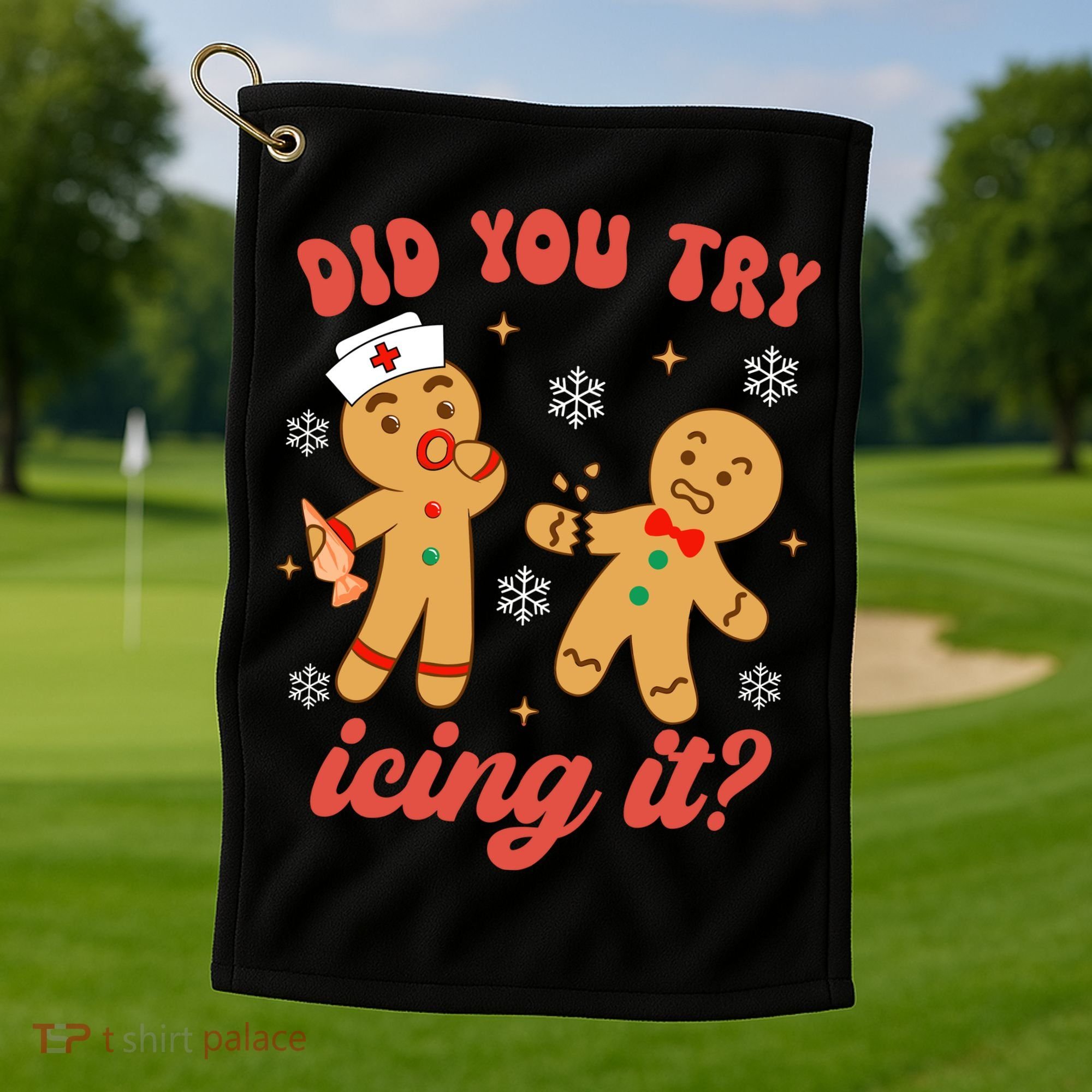 Funny Christmas Nurse Gingerbread Man Did You Try Icing It Golf Towel