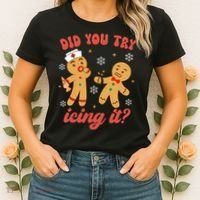 Funny Christmas Nurse Gingerbread Man Did You Try Icing It Women's T-Shirt thumb 2