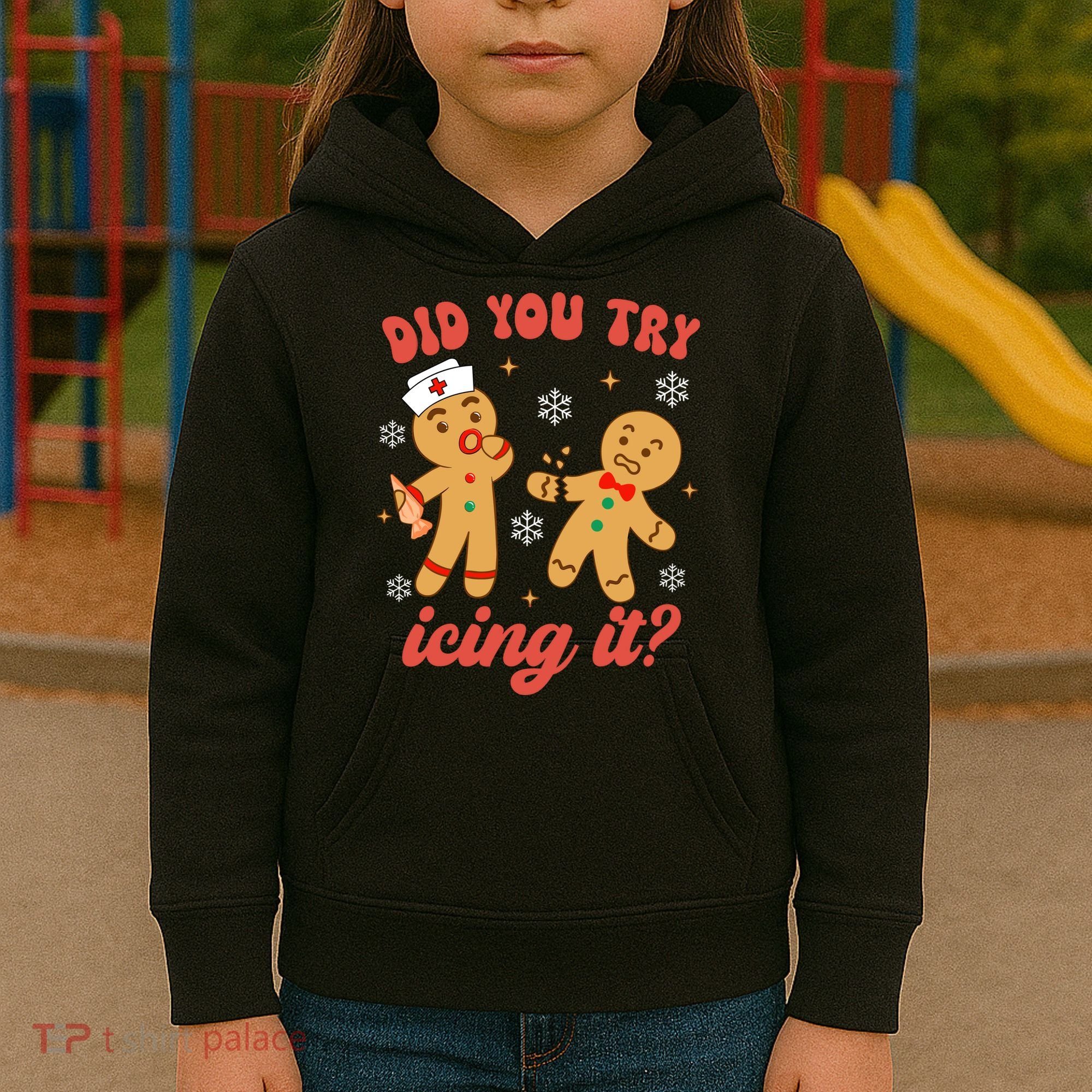 Funny Christmas Nurse Gingerbread Man Did You Try Icing It Kids Hoodie