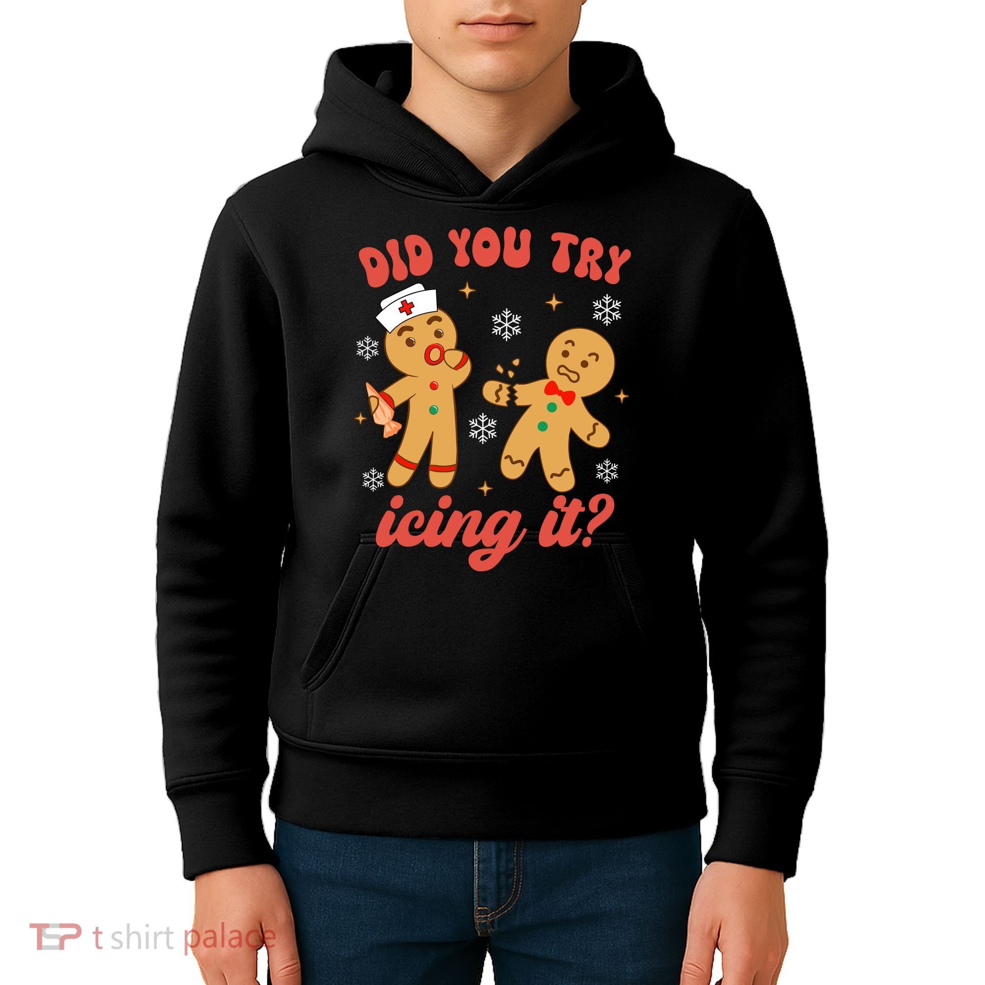 Funny Christmas Nurse Gingerbread Man Did You Try Icing It Kids Hoodie