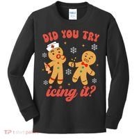 Funny Christmas Nurse Gingerbread Man Did You Try Icing It Kids Long Sleeve Shirt thumb 0
