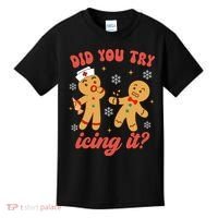 Funny Christmas Nurse Gingerbread Man Did You Try Icing It Kids T-Shirt thumb 0