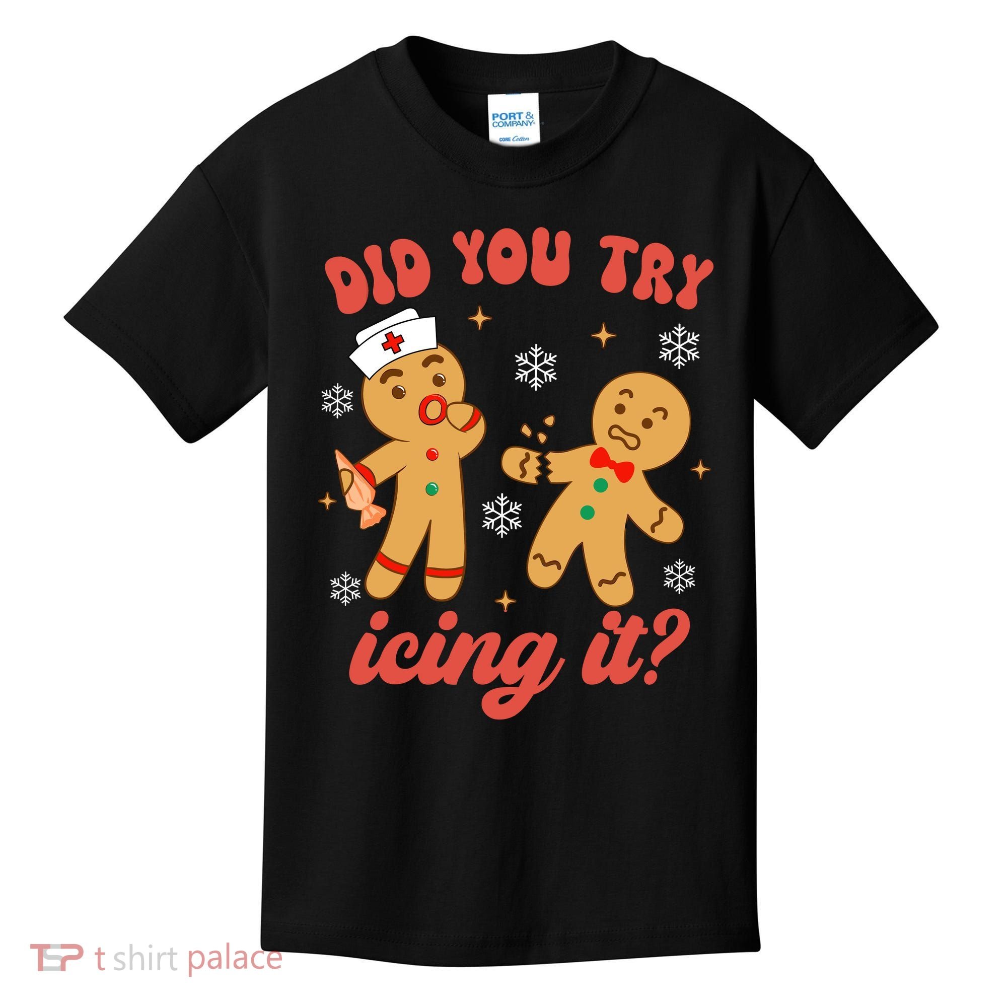 Funny Christmas Nurse Gingerbread Man Did You Try Icing It Kids T-Shirt