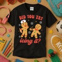 Funny Christmas Nurse Gingerbread Man Did You Try Icing It Kids T-Shirt thumb 3