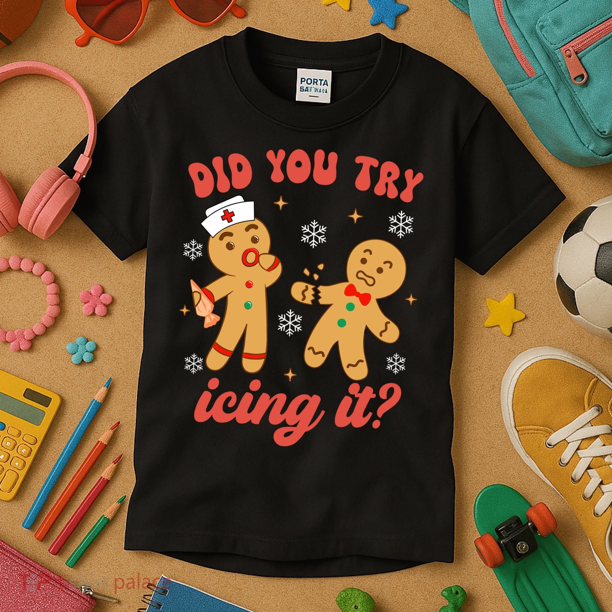 Funny Christmas Nurse Gingerbread Man Did You Try Icing It Kids T-Shirt