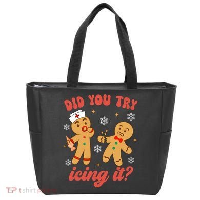 Funny Christmas Nurse Gingerbread Man Did You Try Icing It Tote Bag