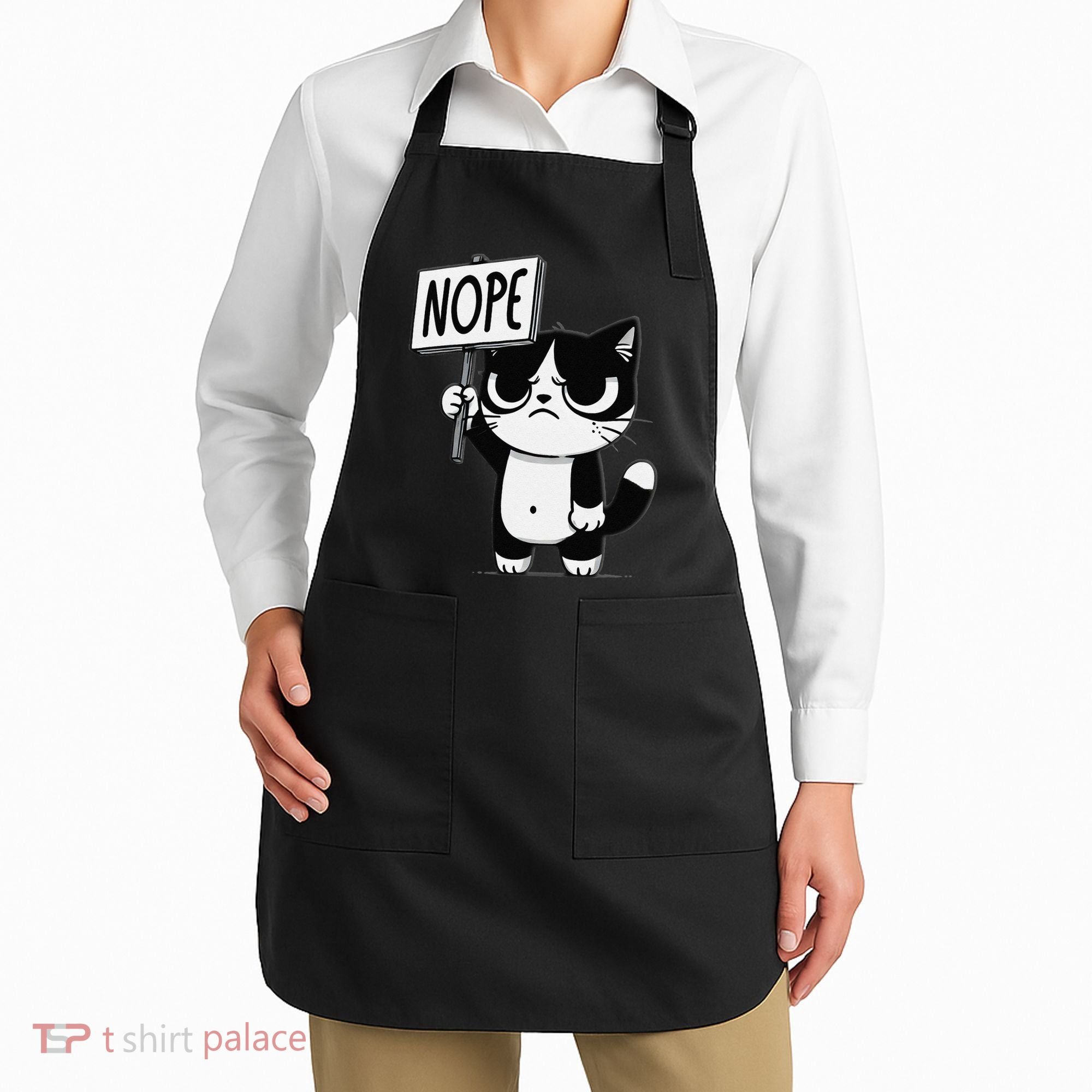 Funny Cat Nope Grumpy Face Cat Sarcastic Mom Dad Apron
