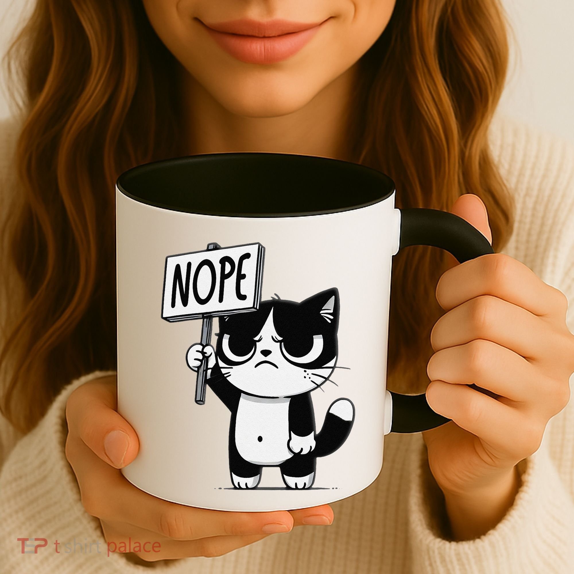 Funny Cat Nope Grumpy Face Cat Sarcastic Mom Dad Coffee Mug