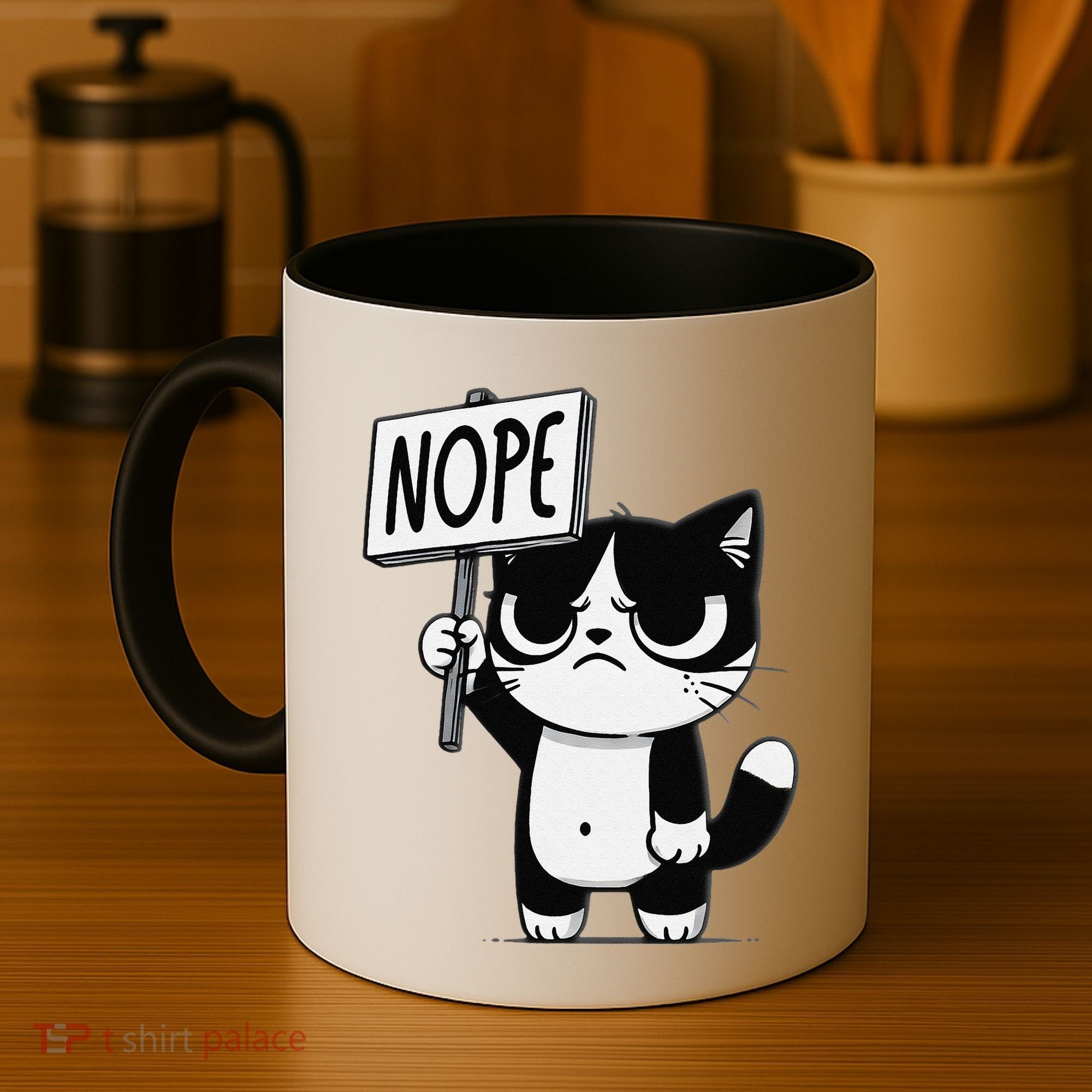 Funny Cat Nope Grumpy Face Cat Sarcastic Mom Dad Coffee Mug