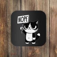 Funny Cat Nope Grumpy Face Cat Sarcastic Mom Dad Coaster thumb 0