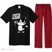 Funny Cat Nope Grumpy Face Cat Sarcastic Mom Dad Pajama Set thumb 0