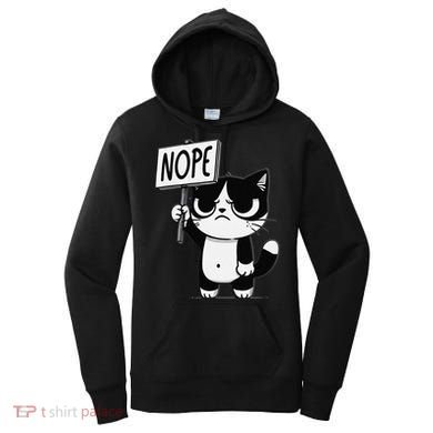Funny Cat Nope Grumpy Face Cat Sarcastic Mom Dad Women's Hoodie