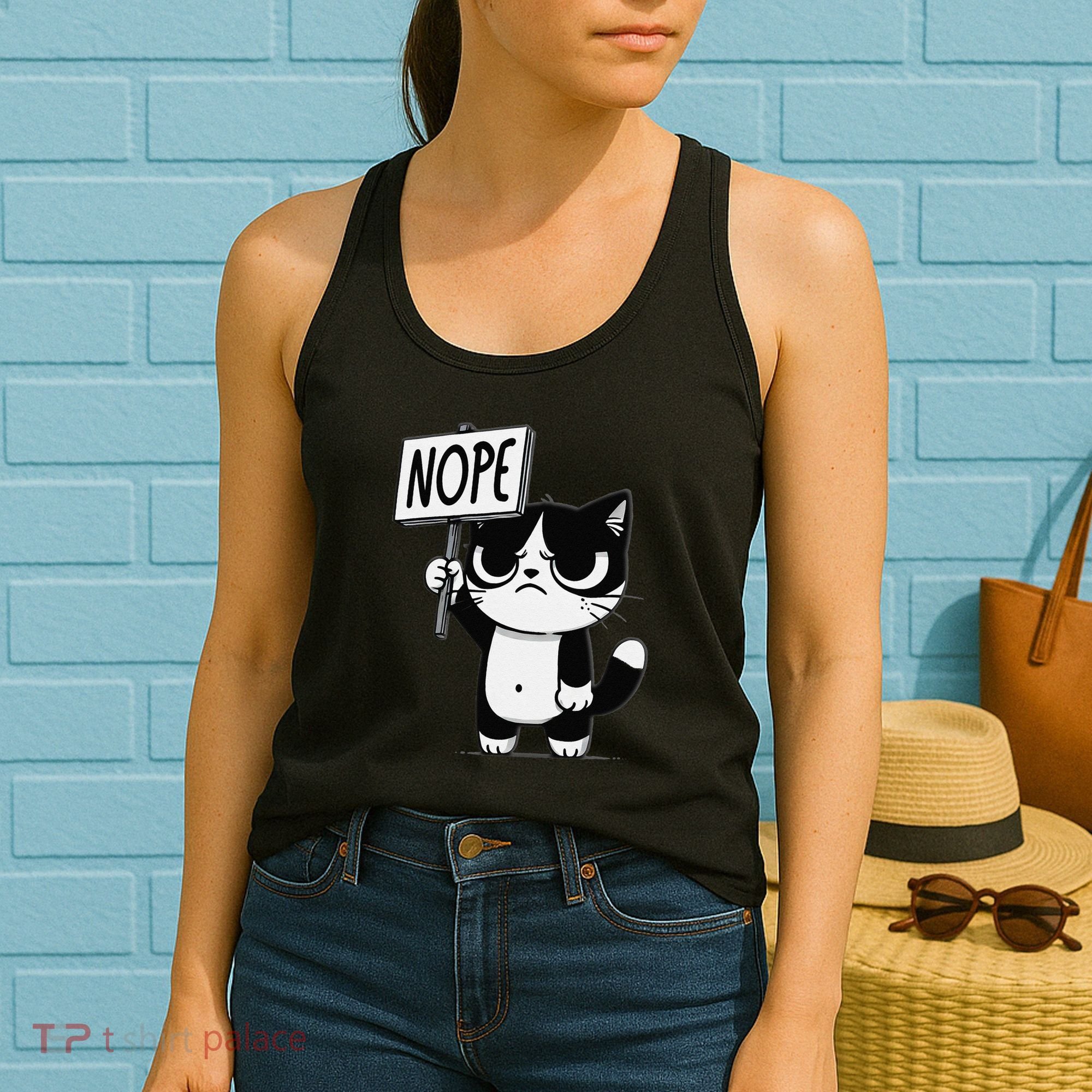 Funny Cat Nope Grumpy Face Cat Sarcastic Mom Dad Women's Tank Top