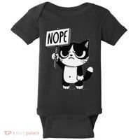 Funny Cat Nope Grumpy Face Cat Sarcastic Mom Dad Baby Bodysuit thumb 0