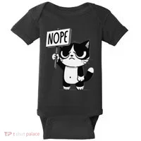 Funny Cat Nope Grumpy Face Cat Sarcastic Mom Dad Baby Bodysuit thumb 0