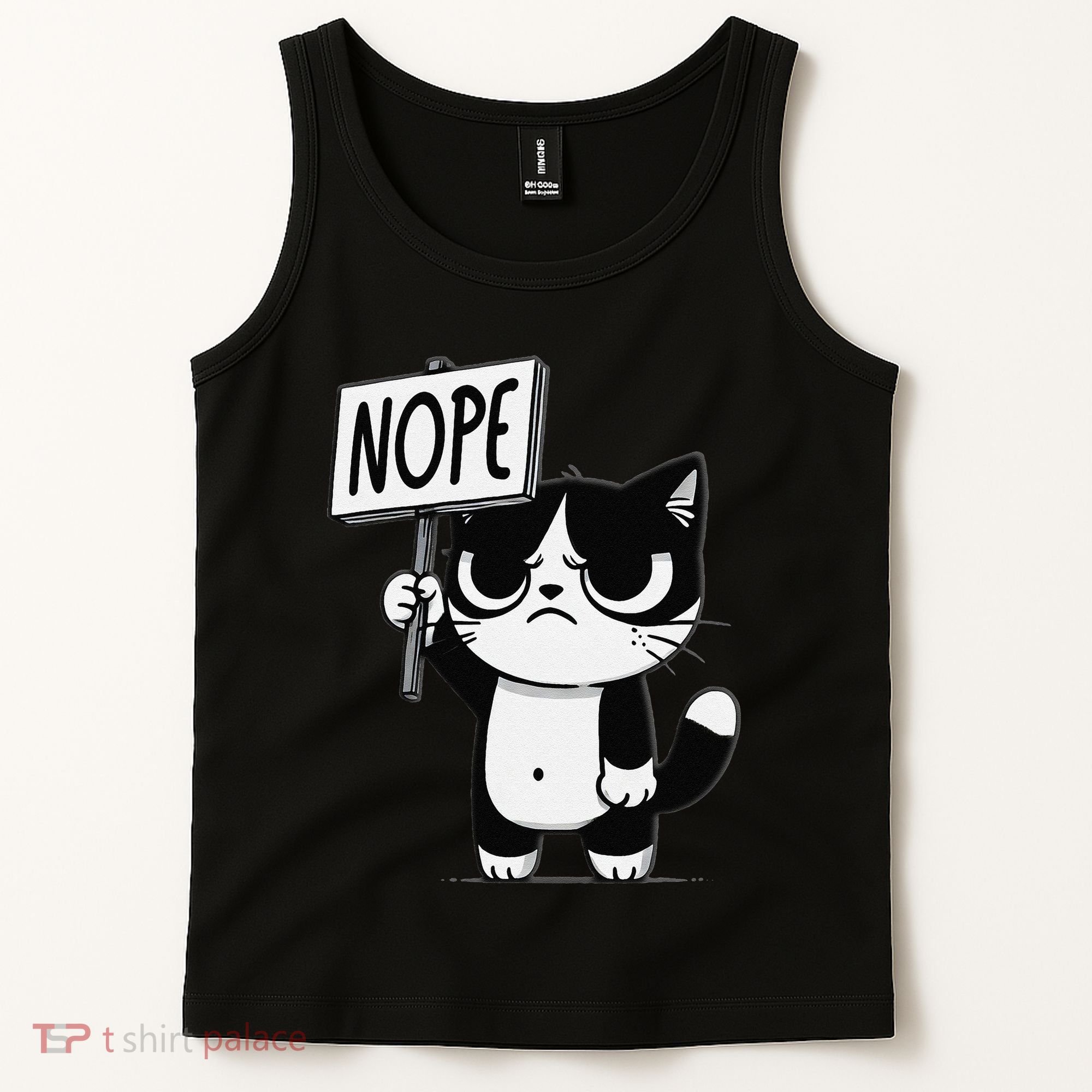 Funny Cat Nope Grumpy Face Cat Sarcastic Mom Dad Tank Top