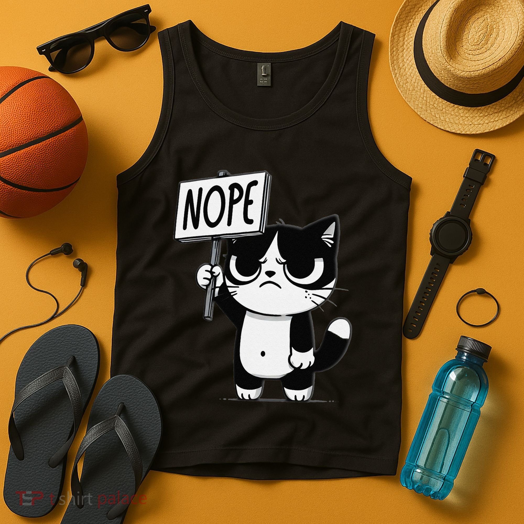 Funny Cat Nope Grumpy Face Cat Sarcastic Mom Dad Tank Top