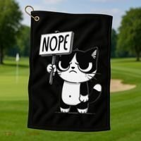 Funny Cat Nope Grumpy Face Cat Sarcastic Mom Dad Golf Towel thumb 1