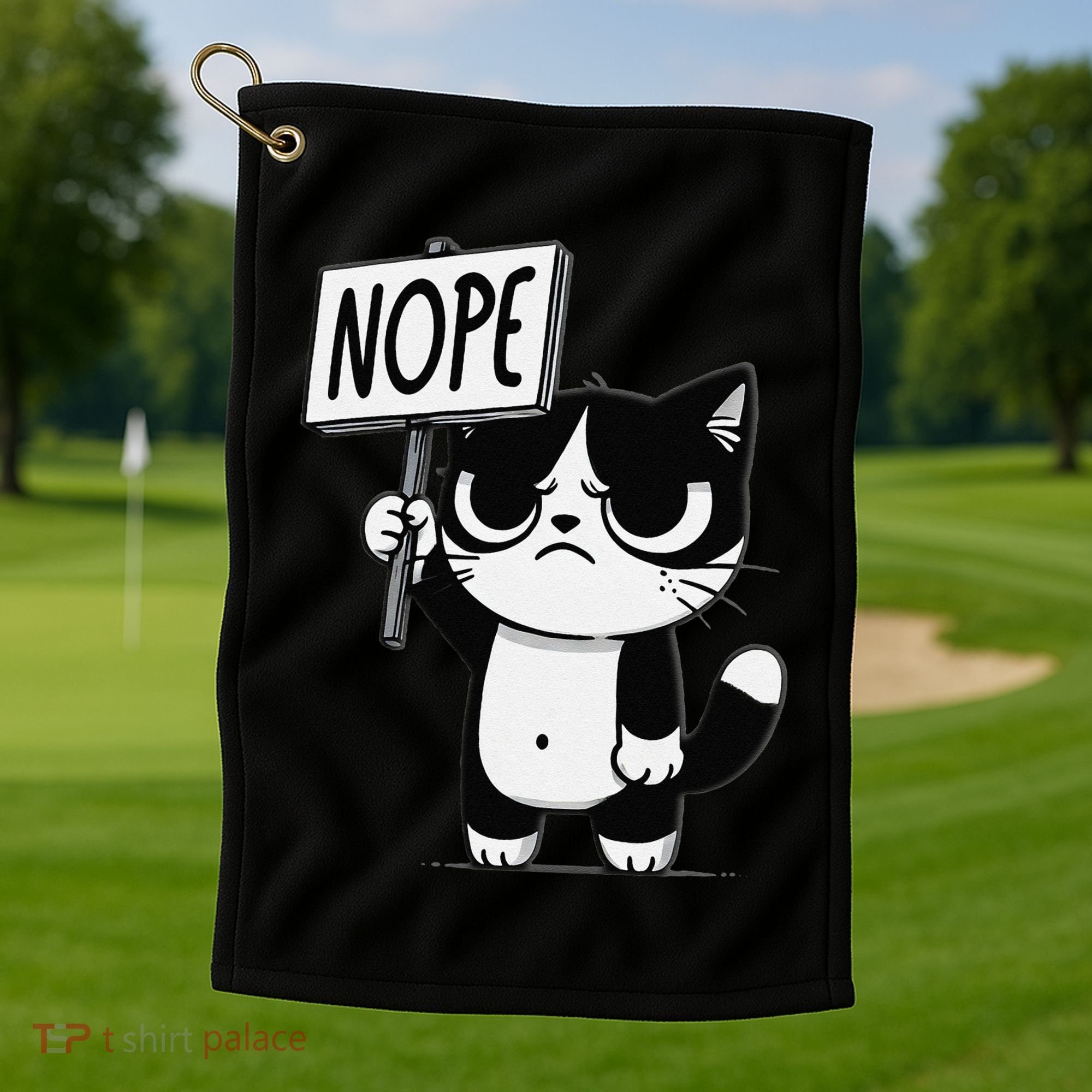 Funny Cat Nope Grumpy Face Cat Sarcastic Mom Dad Golf Towel