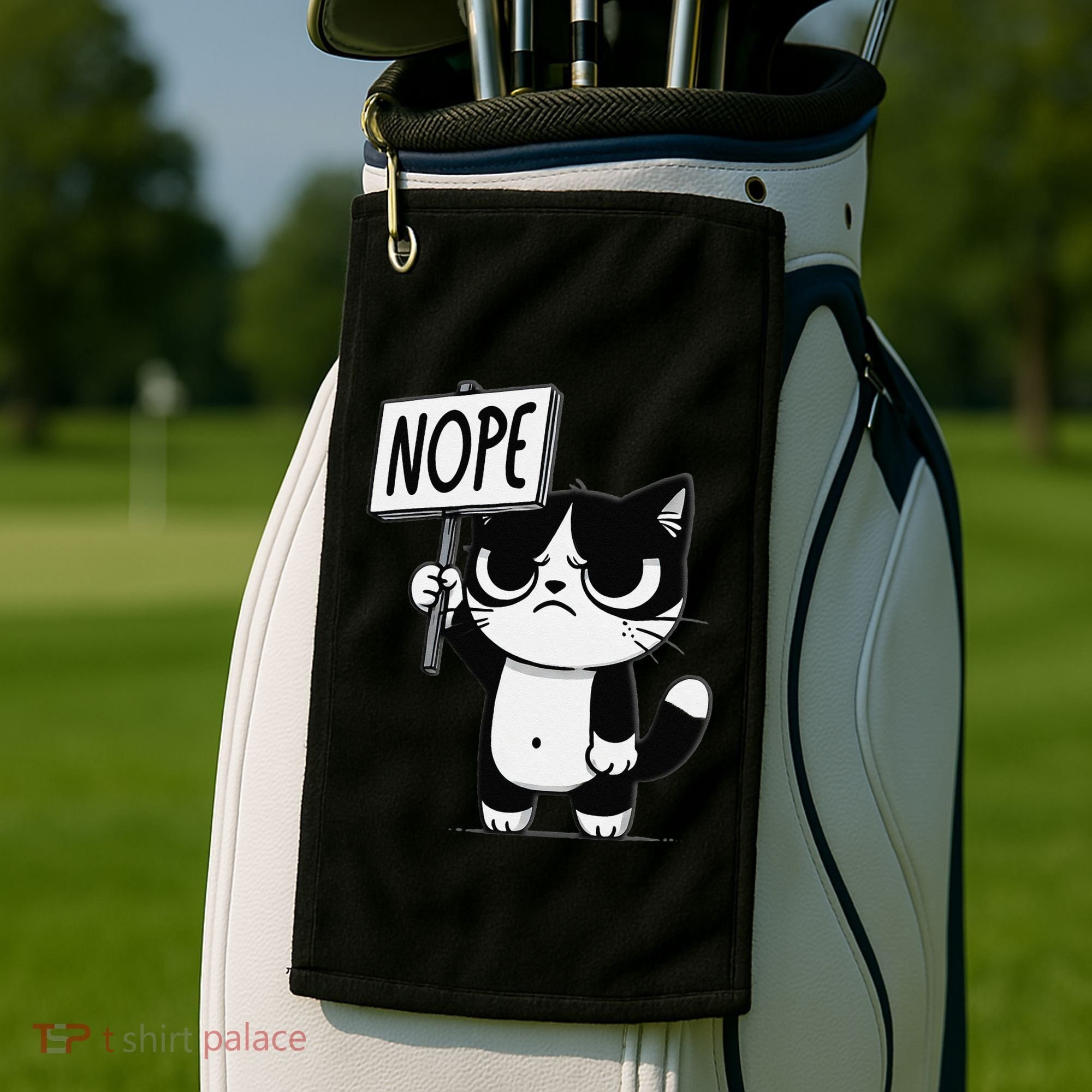 Funny Cat Nope Grumpy Face Cat Sarcastic Mom Dad Golf Towel