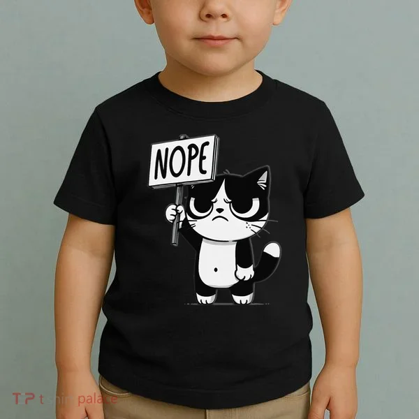 Funny Cat Nope Grumpy Face Cat Sarcastic Mom Dad Toddler T-Shirt