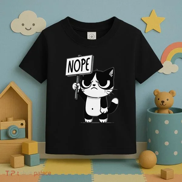 Funny Cat Nope Grumpy Face Cat Sarcastic Mom Dad Toddler T-Shirt