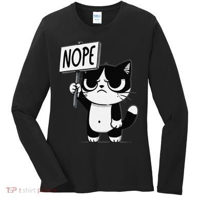 Funny Cat Nope Grumpy Face Cat Sarcastic Mom Dad Women's Long Sleeve Shirt