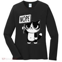 Funny Cat Nope Grumpy Face Cat Sarcastic Mom Dad Women's Long Sleeve Shirt thumb 0