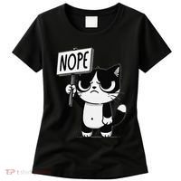 Funny Cat Nope Grumpy Face Cat Sarcastic Mom Dad Women's T-Shirt thumb 0
