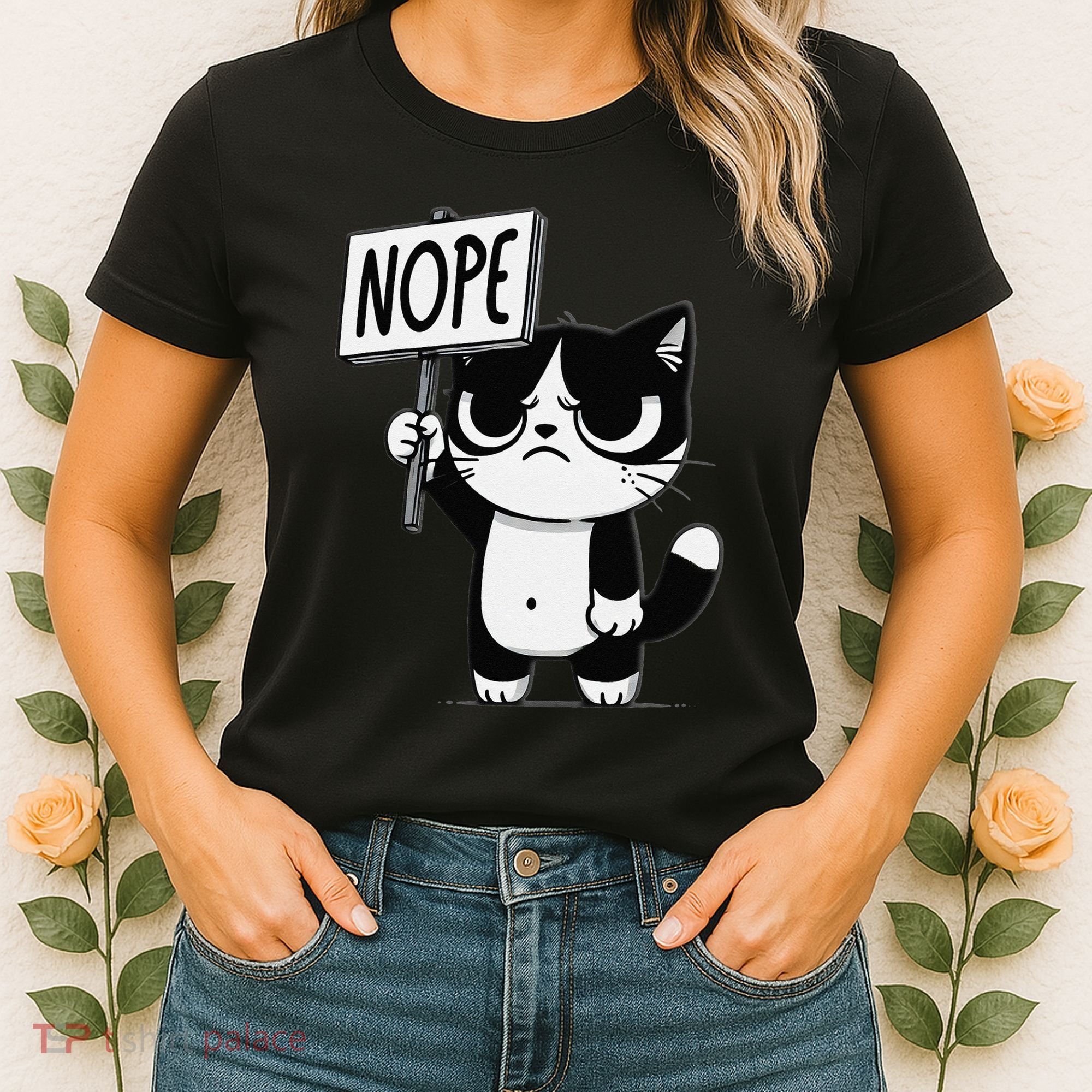 Funny Cat Nope Grumpy Face Cat Sarcastic Mom Dad Women's T-Shirt