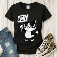 Funny Cat Nope Grumpy Face Cat Sarcastic Mom Dad Women's T-Shirt thumb 3