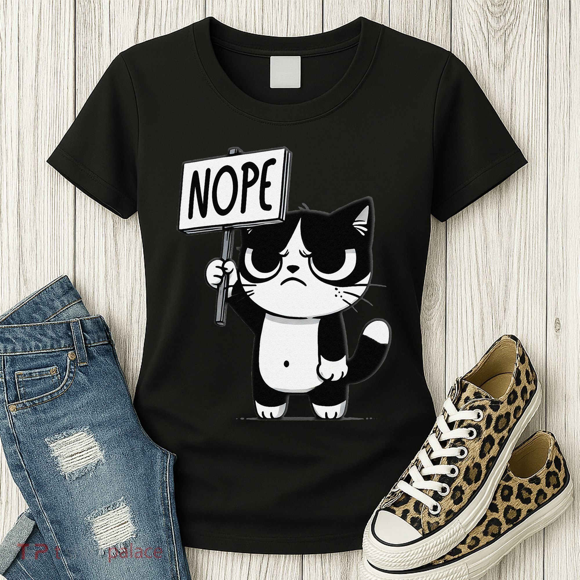 Funny Cat Nope Grumpy Face Cat Sarcastic Mom Dad Women's T-Shirt