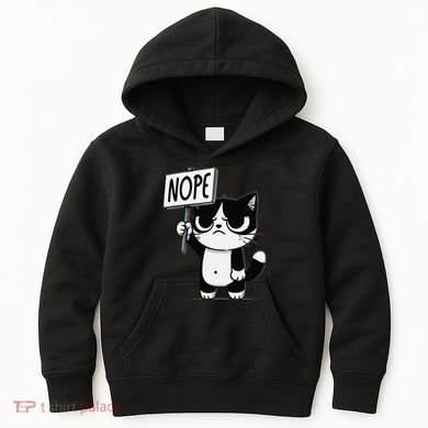 Funny Cat Nope Grumpy Face Cat Sarcastic Mom Dad Kids Hoodie