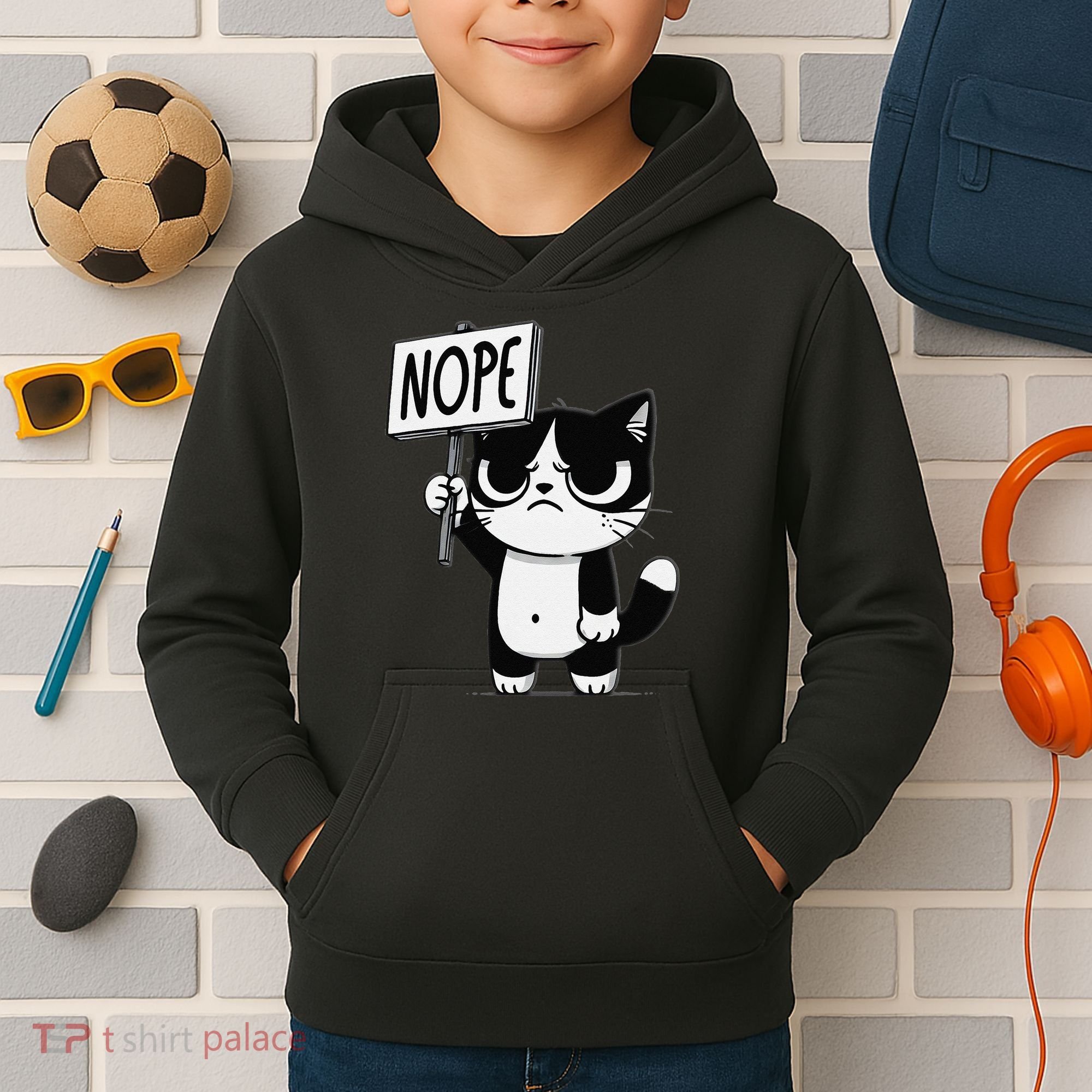Funny Cat Nope Grumpy Face Cat Sarcastic Mom Dad Kids Hoodie