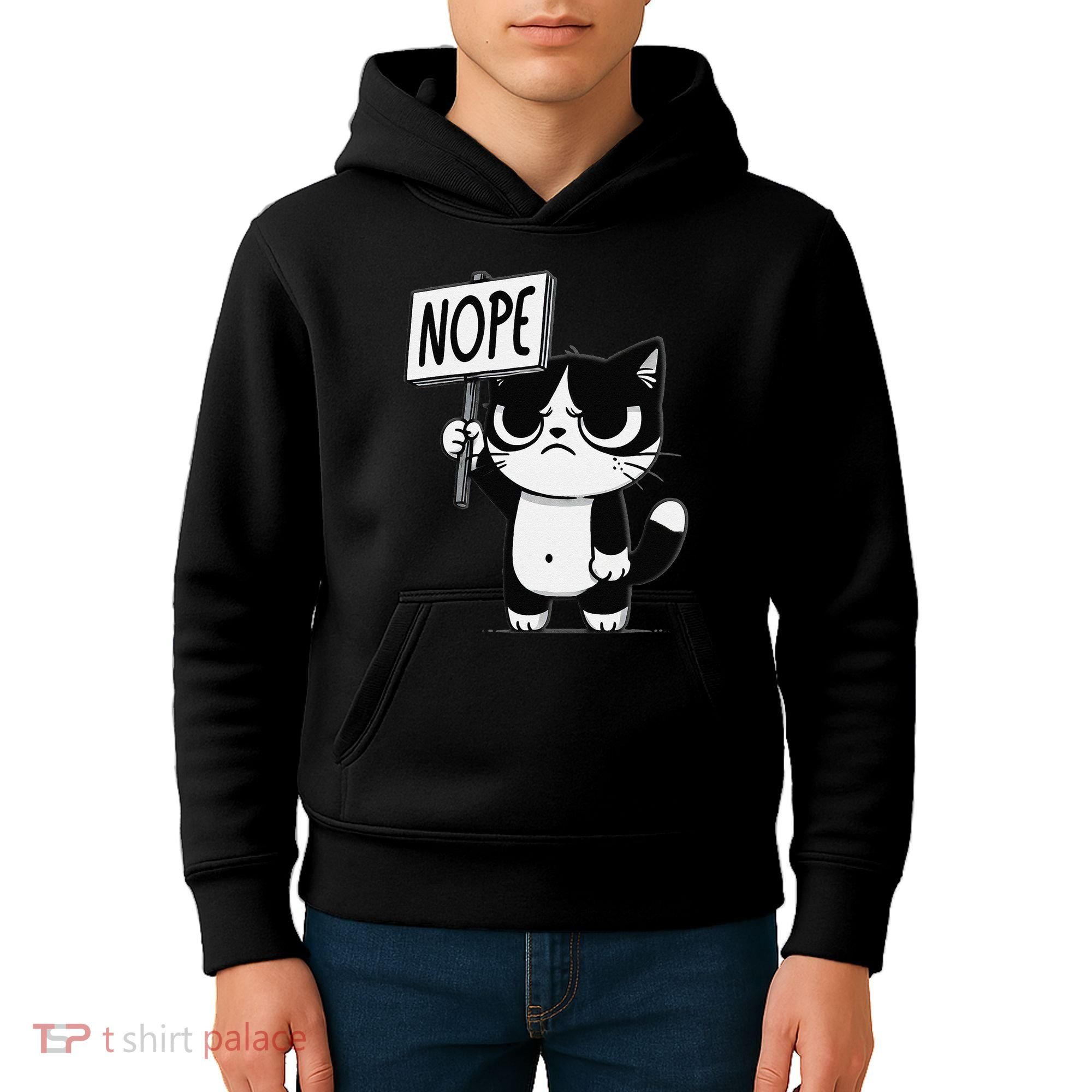 Funny Cat Nope Grumpy Face Cat Sarcastic Mom Dad Kids Hoodie