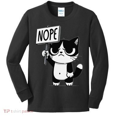 Funny Cat Nope Grumpy Face Cat Sarcastic Mom Dad Kids Long Sleeve Shirt