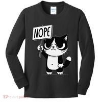 Funny Cat Nope Grumpy Face Cat Sarcastic Mom Dad Kids Long Sleeve Shirt thumb 0