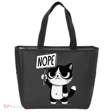 Funny Cat Nope Grumpy Face Cat Sarcastic Mom Dad Tote Bag